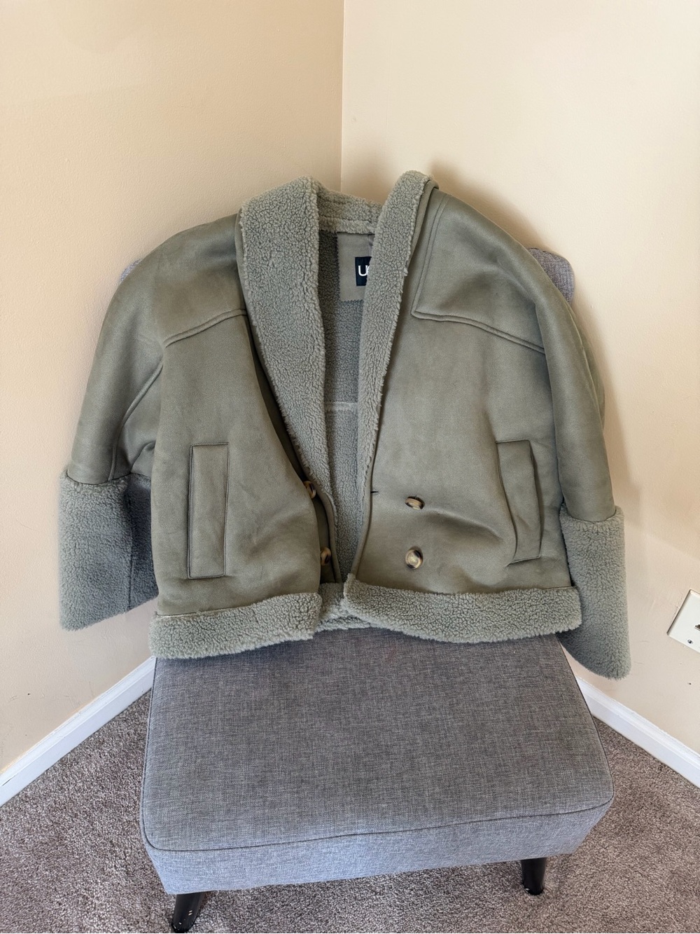 UGG Mindy LuxeFluff Jacket Green Sherpa-Lined Puffer Jacket